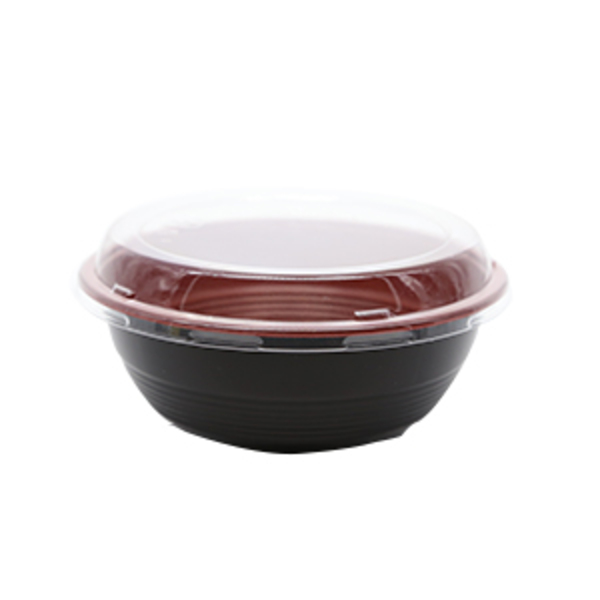 WL550 | 18oz Microwaveable Black Red Donburi Bowl W/ Lid | 300 Sets