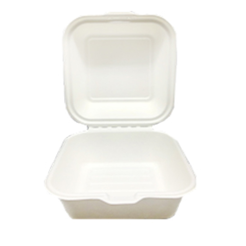 SQP5 | Eco-friendly White Sugarcane Rectangular Clamshell Food Container | 5x5x3″ – 500 Pcs
