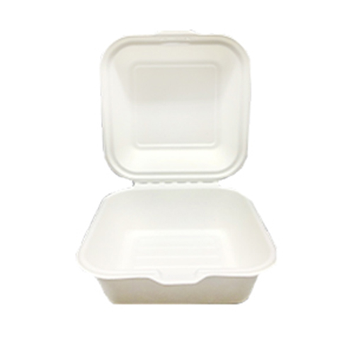 SQ6 | Eco-friendly Sugarcane Square Clamshell Food Container | 6x6x3″ – 500 Pcs