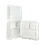 EG93(White)| 3 Compartment Microwavable PP Square Clamshell Food Container | 9x9x3″ (3 com)| 150 Pcs